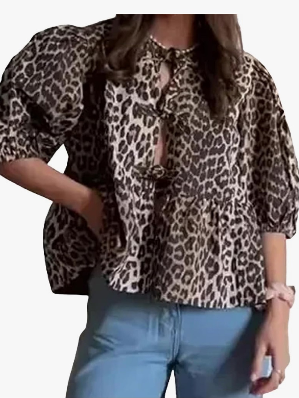 Leopard Print Tie Front Peplum Top